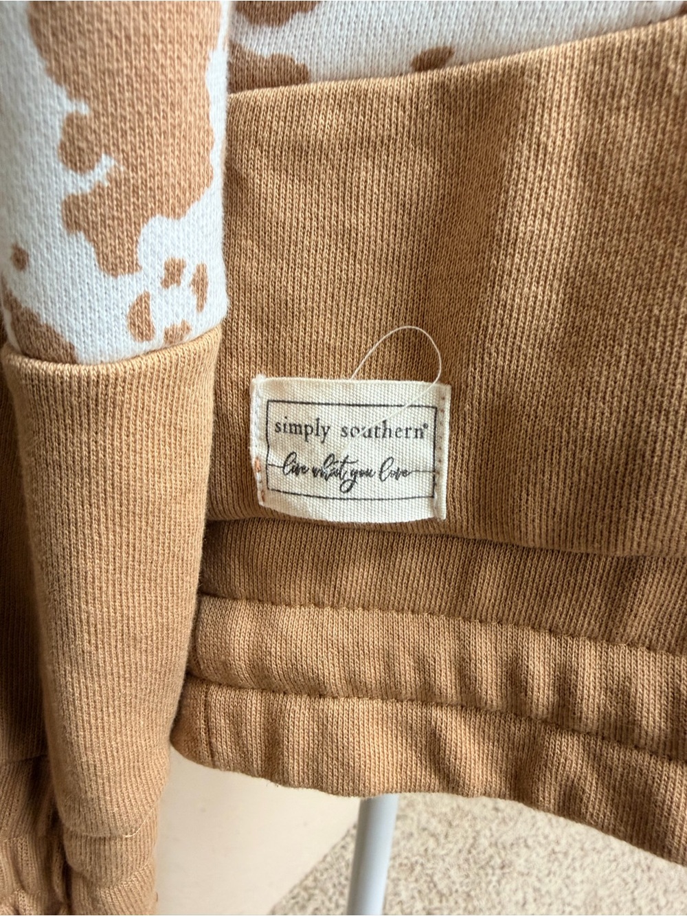 Simply Southern Tan and White Half-Zip Pullover with Hood - Picture 4 of 4